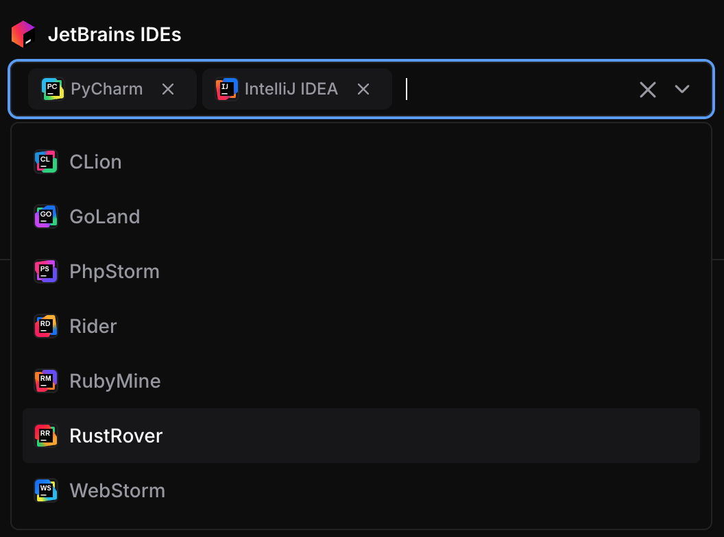 JetBrains IDEs list